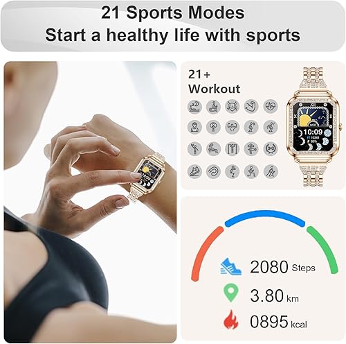 Miniatura 4 de HMZSWDP Reloj inteligente (respuestahacer llamadas), reloj inteligente con pantalla táctil de 1.59 pulgadas para mujer, 21 modos deportivos, IP67