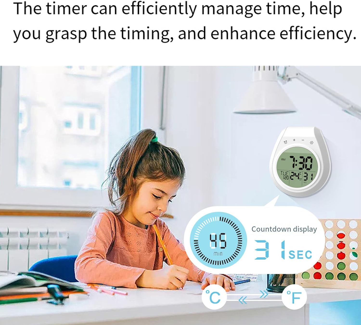 Digital Bathroom Wall Clock LCD Time Temperature Timer Countdown with Suction Cup for Kitchen Shower Temperature Monitor