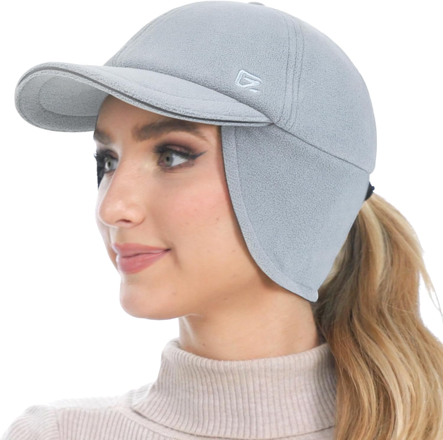 Reflective Ponytail Fleece Winter Hat for Women with Ear Flap