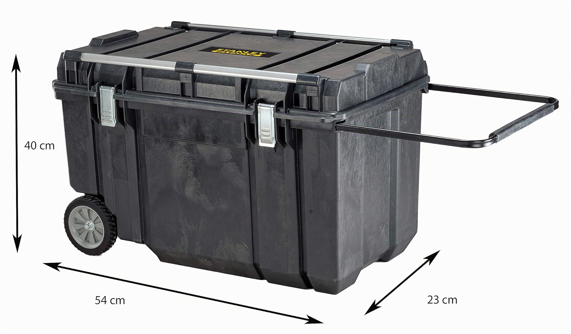 STANLEY FATMAX Arcón de transporte 240L, Rieles de aluminio en la tapa, Ruedas grandes, Cierres metálicos, Asa telescópica, Protección IP65, FMST1-75531