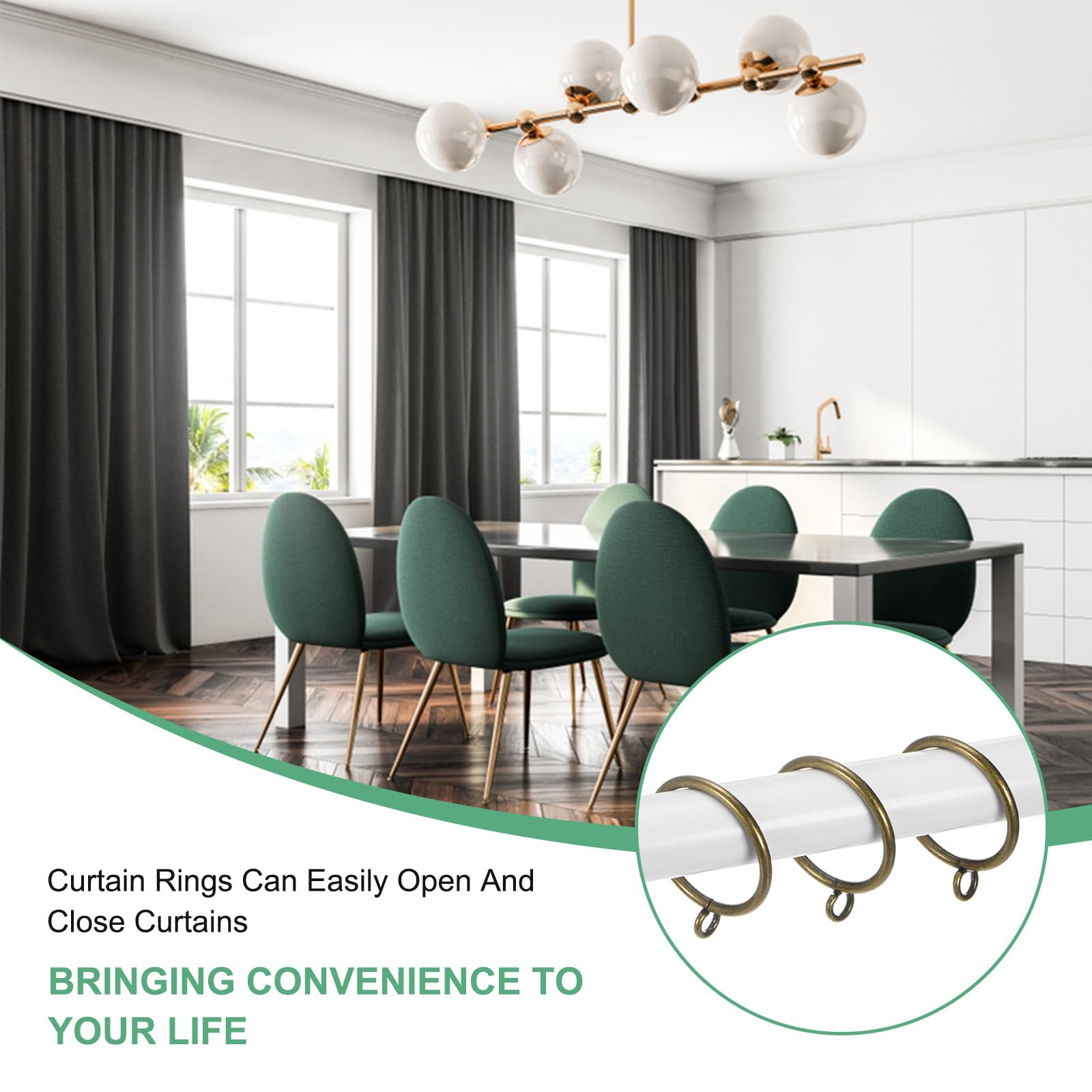 M METERXITY 30-Pack Green Bronze Curtain Rings with Eyelet, Rustproof Metal Rings for Curtain Rods 25 mm Interior Diameter - Image 4