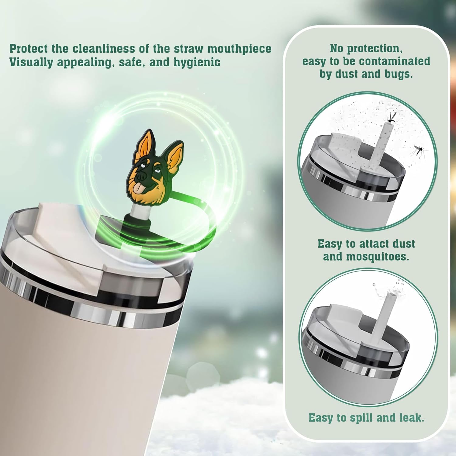 German Shepherd Straw Topper, 10mm (0.4in) Cute Dog Straw Topper, Covers for Stanley Cup - German Shepherd Accessories, Decor, Birthday Decoration, Gifts for Lovers, Women, Kids, Girls - Image 4