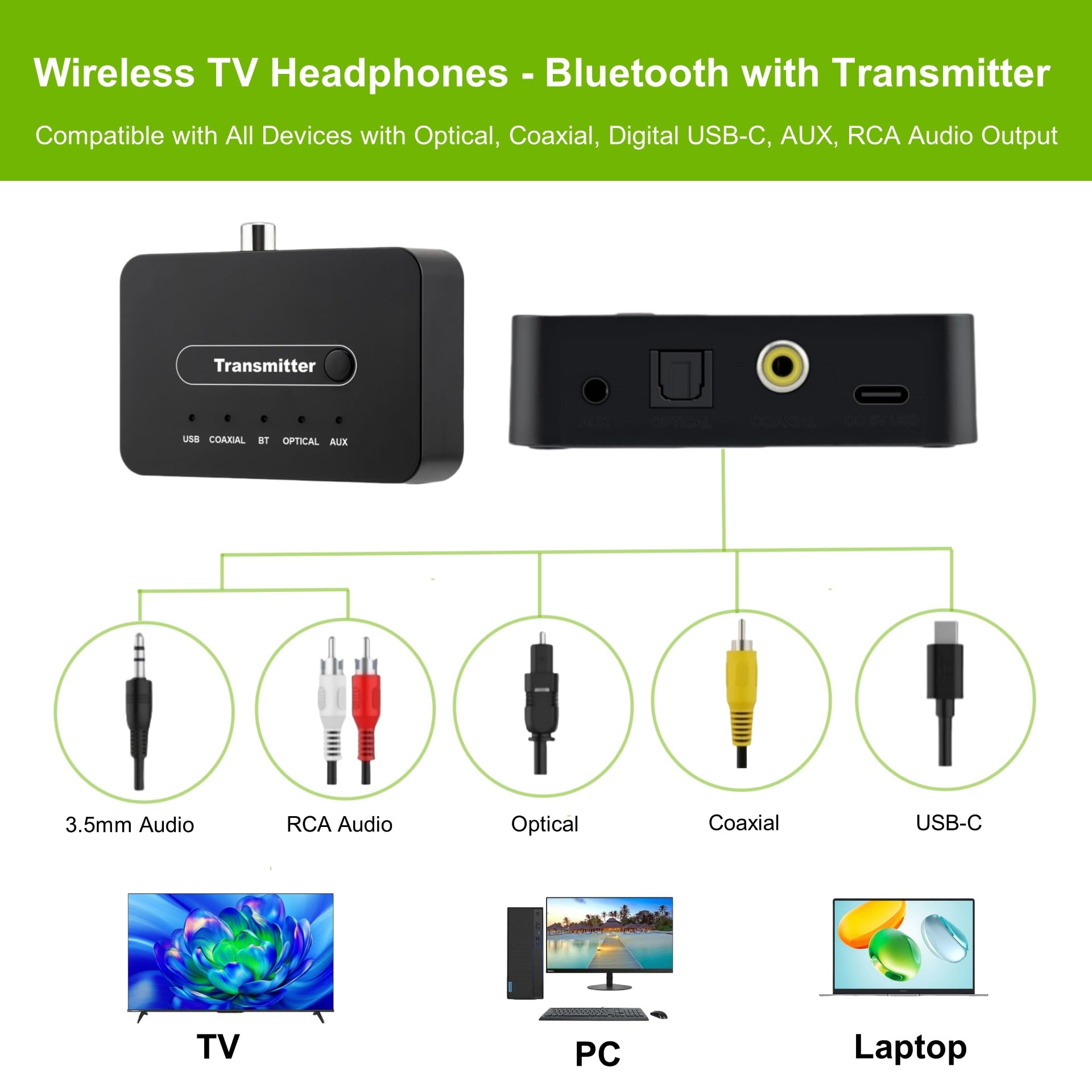Cuffie Wireless per TV con Trasmettitore, Cuffie TV con Funzione di Riduzione del Rumore, Cuffie Bluetooth per TV con Microfono, Suono Stereo 30 Ore Di Riproduzione, Facile da Usare Comodo Per Anziani