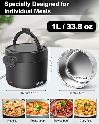 Miniatura 3 de Lonchera eléctrica para hombres, 1L34oz 100W calentador de alimentos portátil a prueba de fugas calentador de alimentos para adultos 12V24V110V para