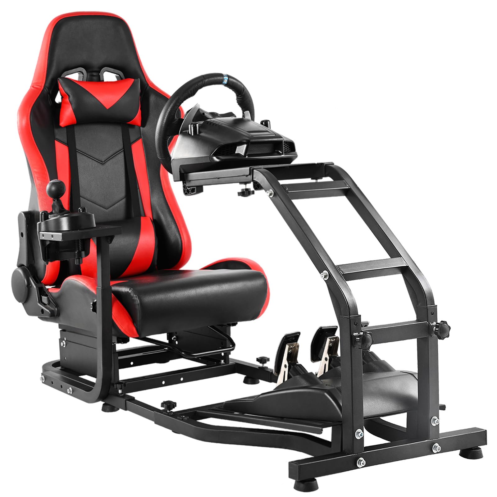 Dardoo Adjustable Gaming Racing Simulator Cockpit with Red Seat Fit for Logitech G29 G920 G923, for Thrustmaster T300,Steering Wheel Stand, Not Including Steering Wheel Pedal and Handbrake