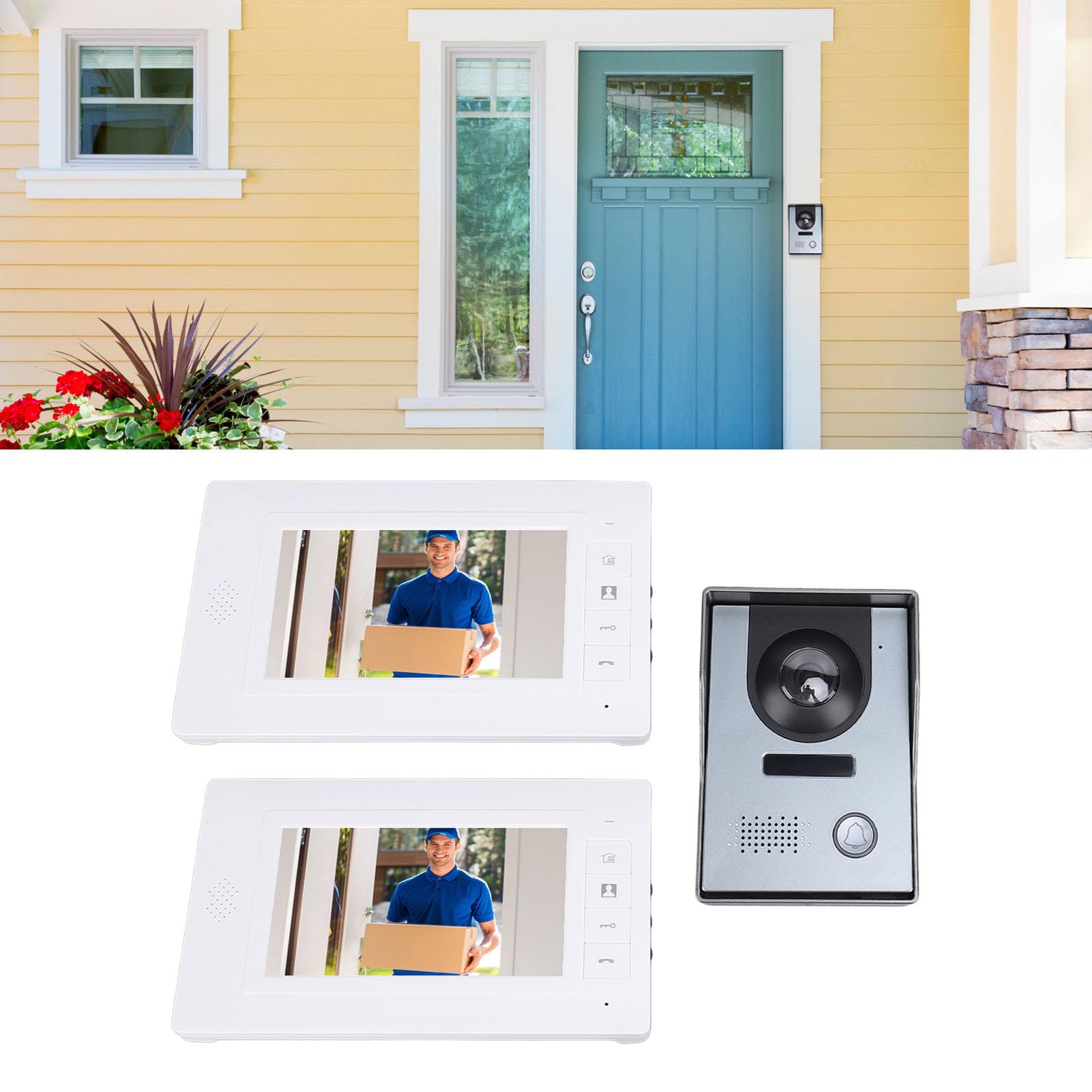 Videocitofono con Campanello, Telecamera Videocitofono con Schermo a Colori da 7 Pollici, Videocitofono Cablato con Telecamera Grandangolare per Appartamenti Home Office (EU)
