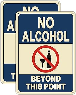 2 Pack No Alcohol Beyond This Point Sign,10×7 Inches No Alcohol Warning Metal Sturdy Free Rust Aluminum Sign,Weatherproof,UV Protected,Easy to Install,Indoor or Outdoor Use