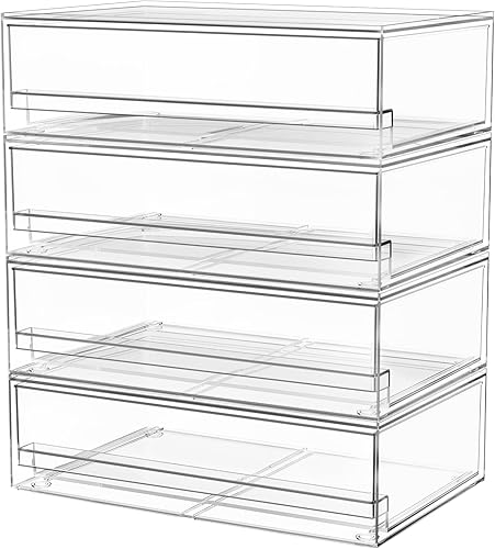 A-LuGei Cajones de almacenamiento apilables de acrílico, organizador de maquillaje de 11.8 pulgadas de ancho, organizador y almacenamiento de baño,