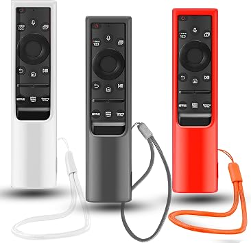 3Pack Cover for Samsung Solar Remote, Case Compatible with Samsung Smart TV Remote Control Glow in The Dark Universal Silicone Skin Sleeve with Lanyard White Black Red
