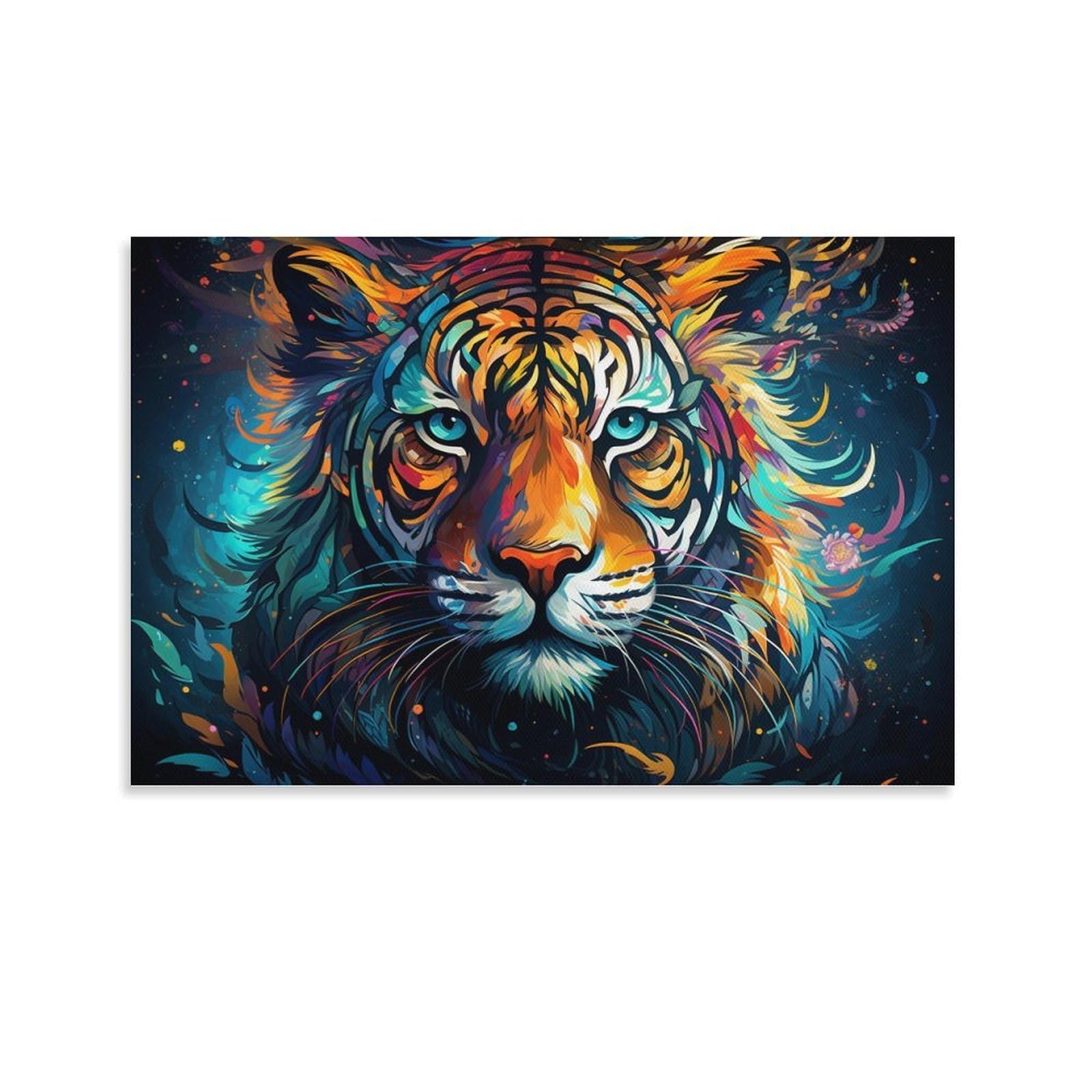 CPLVKWRQJ Bright Magical Colorful Single Piece Cosmic Colorful Tiger Art Framed Wall Art - Living Room Gallery Wall Focal Point Ready to Hang Decor 16x24inch(40x60cm)