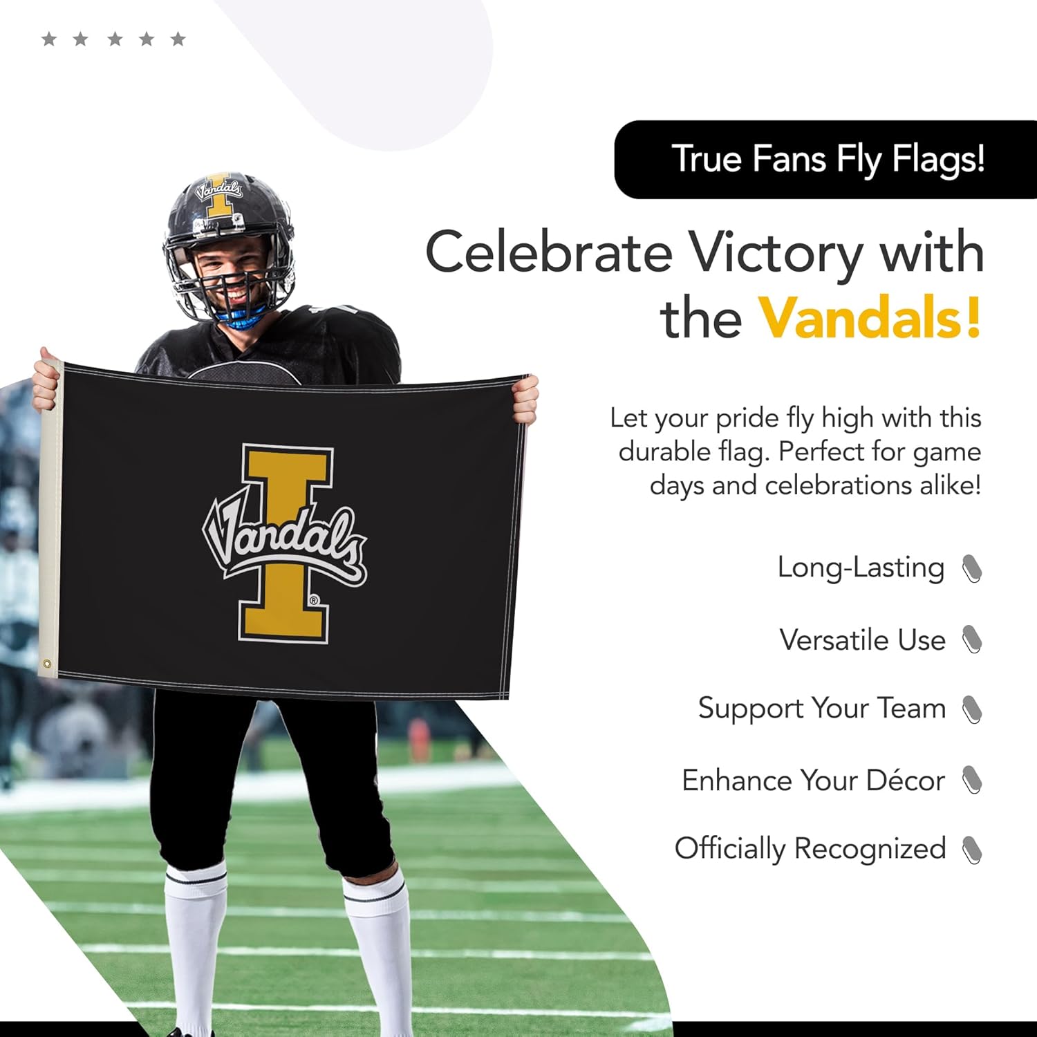 Idaho Vandals College Sports Printed Flag - NCAA Licensed - Nylon - School Banner (Black, Yellow) (2' x 3')