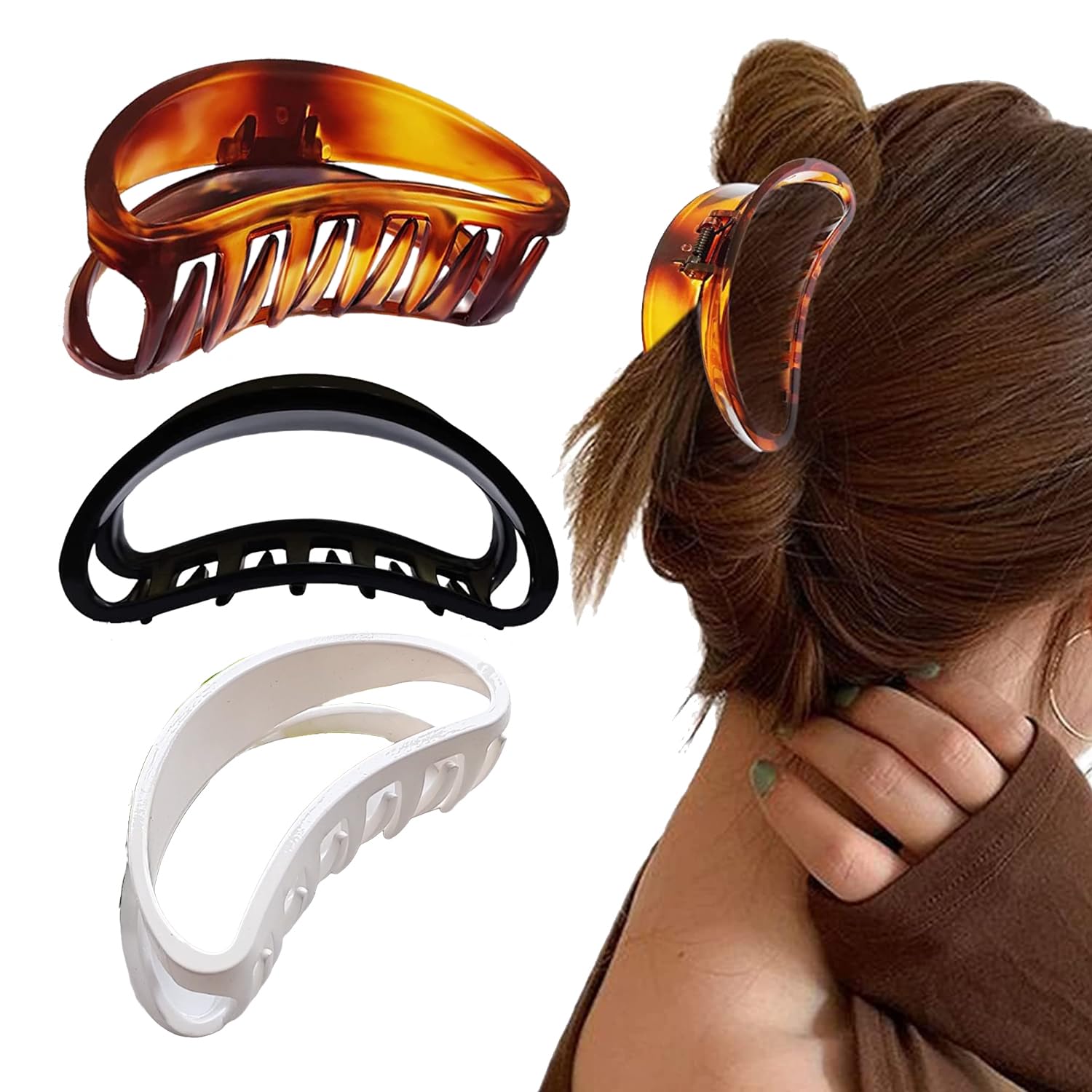 BIRDWARE hair clutcher Stylish Trendy Imported claw clip Butterfly Design Acrylic Material Hair Clips Hair Accessory For Women And Girls Transparent (3 Pc Black, Shell & White) BIRDWARE hair clutcher Stylish Trendy Imported claw clip Butterfly Design Acrylic Material Hair Clips Hair Accessory For Women And Girls Transparent (3 Pc Black, Shell & White)