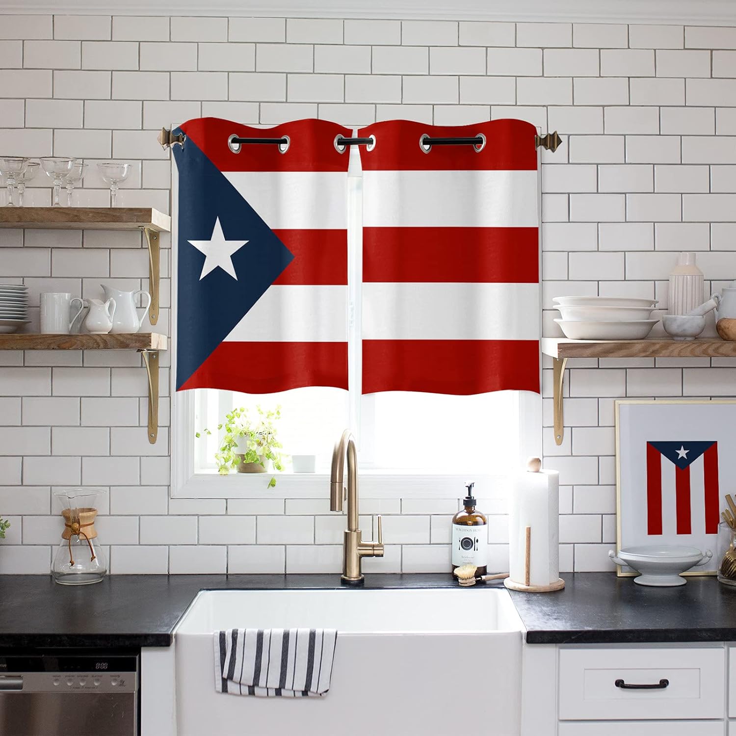 Grommet Window Curtains Puerto Rico State Pride Flag Print Grommet Top Bedroom and Living Room Curtains, Set of 2 Window Curtain Panels,27.5 x 39 Inch