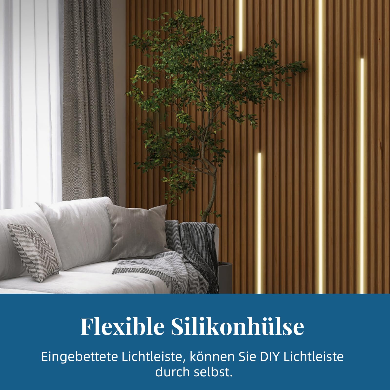 Profilo LED in silicone nero, 12 x 12 mm, flessibile, per pannelli acustici, resistente all'acqua, copertura per distribuzione omogenea della luce, effetto neon (senza strisce LED) (nero, 5 m)