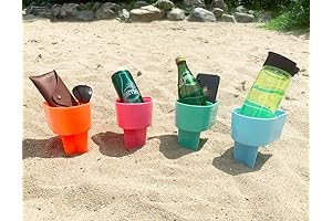 Home Queen Beach Cup Holder with Pocket and Sand Spiker