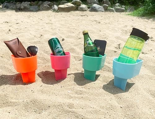 Home Queen Portavasos de playa con bolsillo, portavasos de arena multifuncional para teléfono de bebidas, llave de lentes de sol, accesorio de