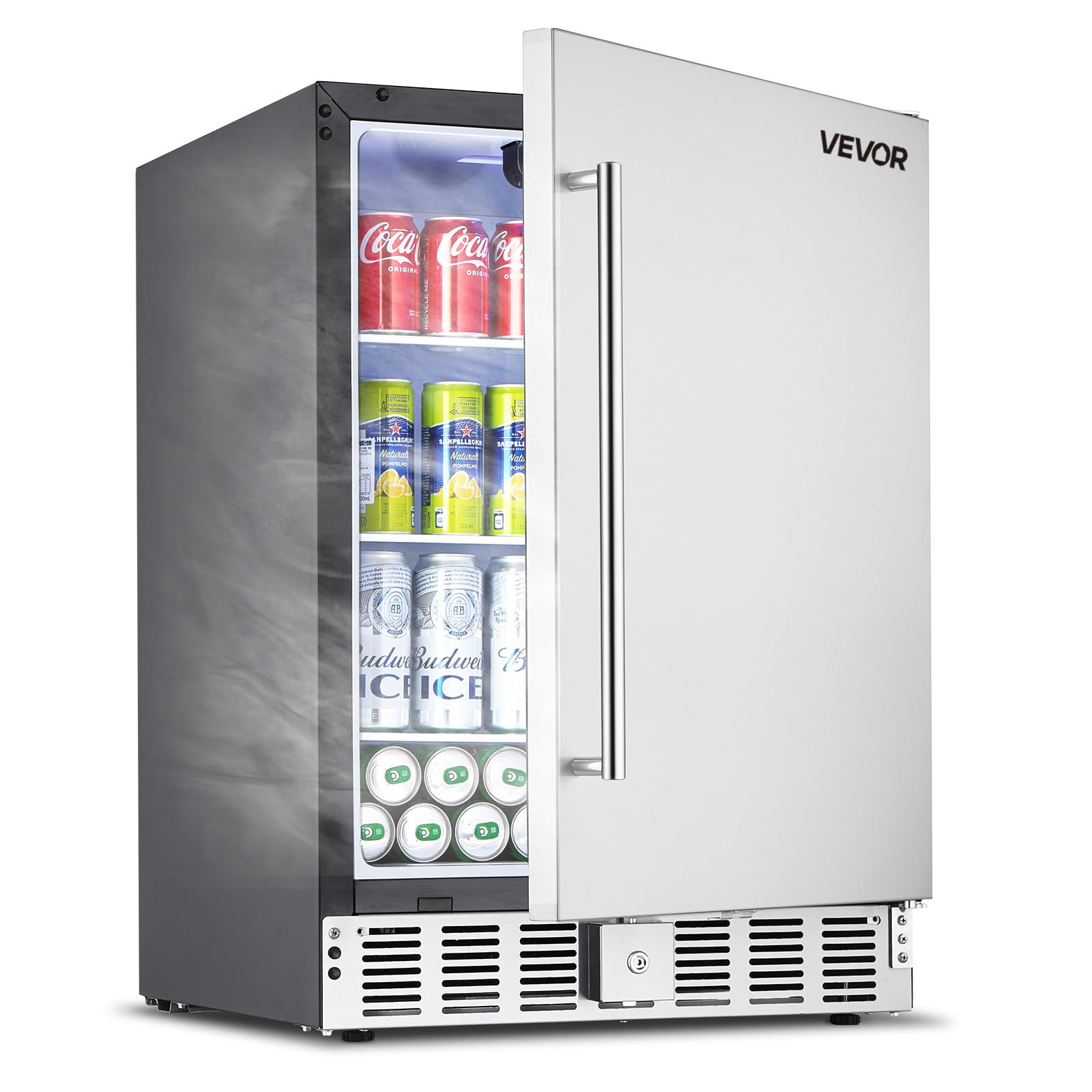 VEVOR 24-Inch Outdoor Beverage Refrigerator, 150 QT Built-in Drink Fridge, 0.56 kWh/Day Energy-Efficient Cooler with 304 Stainless Steel Door, Holds 180 Cans for Outdoor Kitchen, Home Bar, Patio