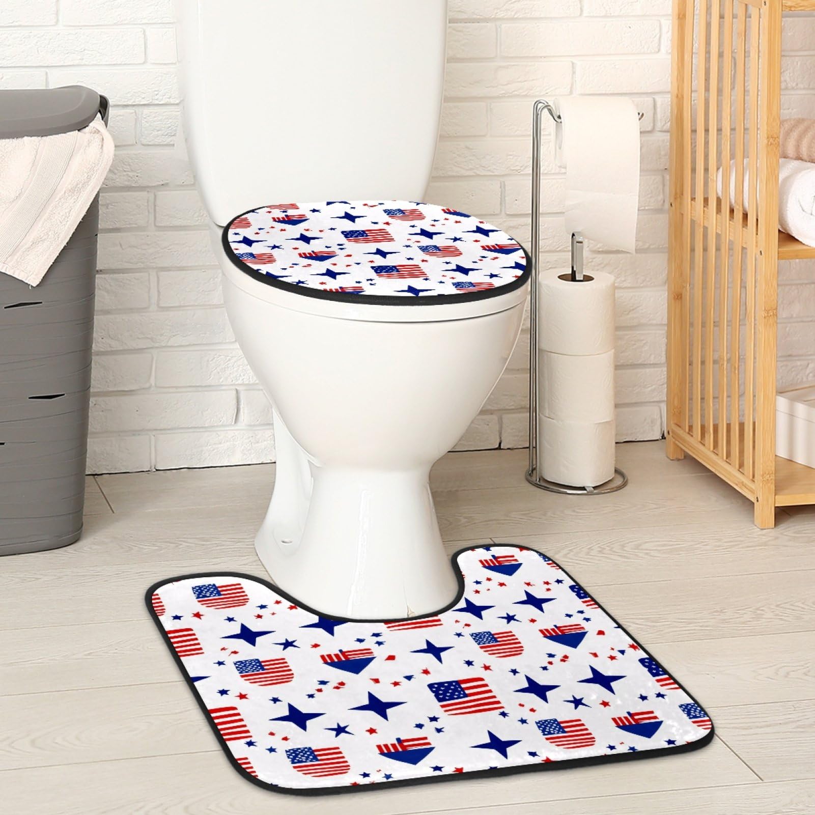 2 Pieces Flannel Toilet Contour Mat and Toilet Lid Cover, Soft Toilet Lid Cover Set Machine Washable Non Slip Contour Mat for Bathroom Decor Accessories