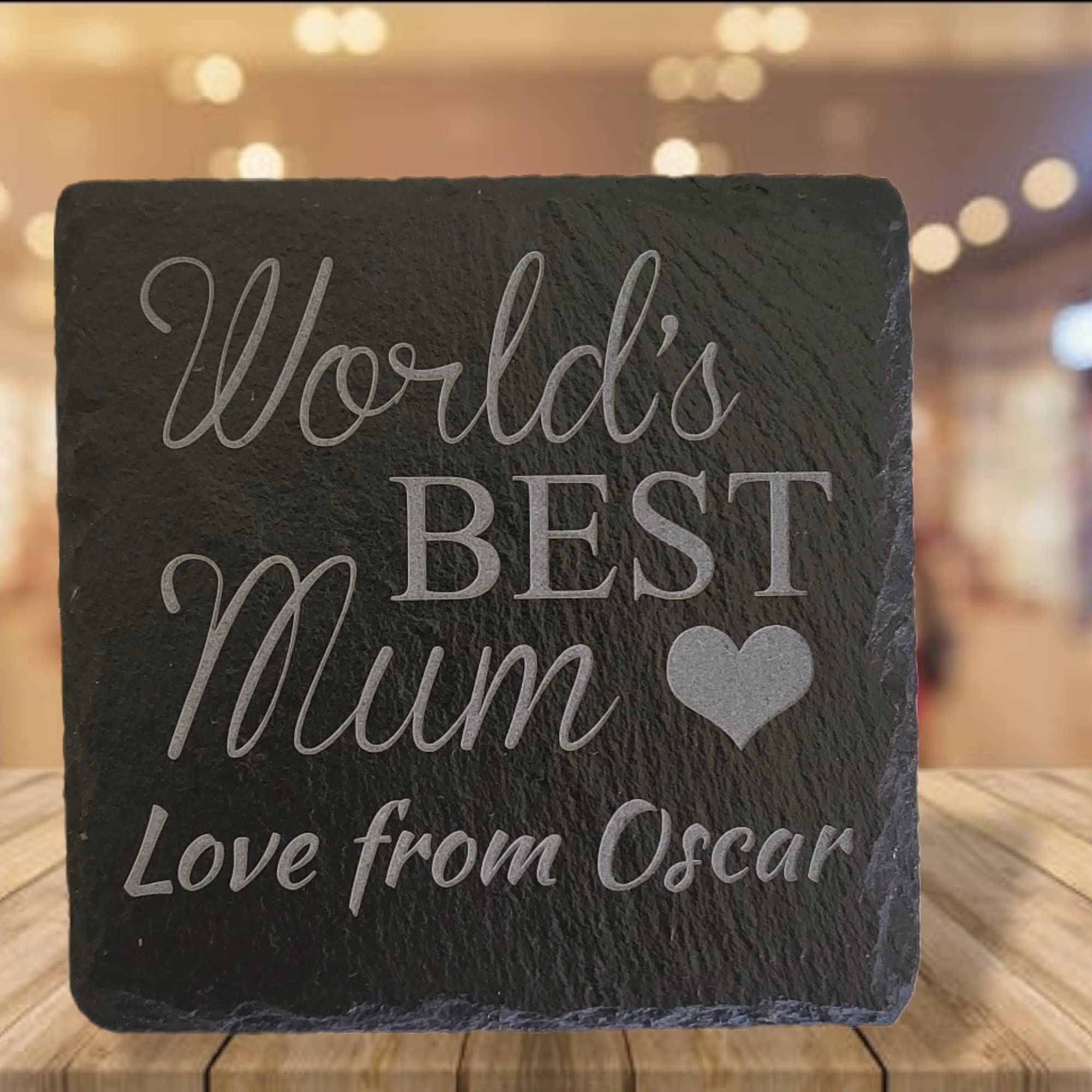 Cgm Clips Uk Grey Personalised Engraved Square Slate Coaster - Worlds Best Mum