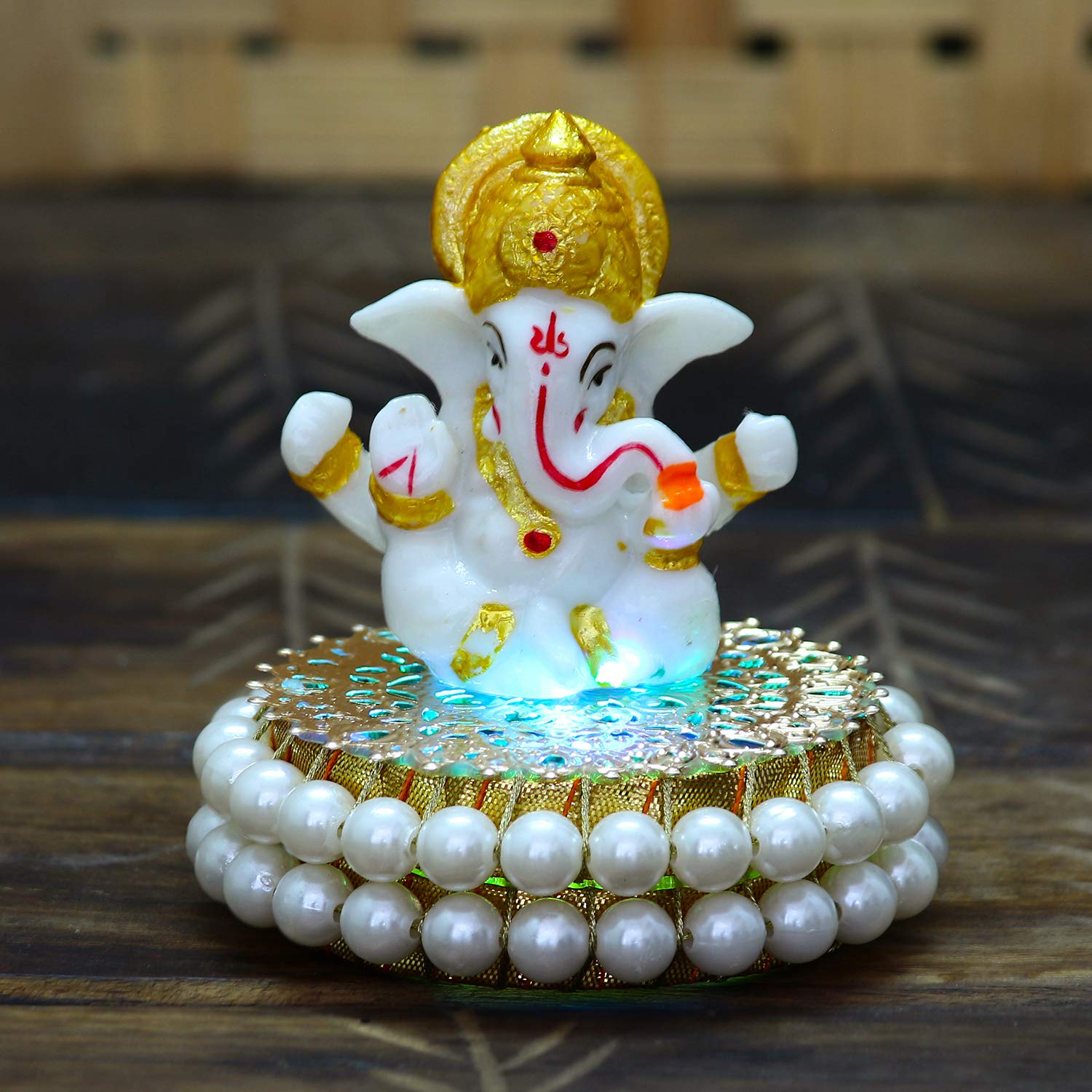 eCraftIndia Lord Ganesha Idol On Decorative Handcrafted Plate for Home and Car