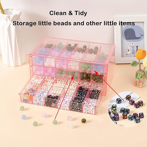 Miniatura 2 de MIOINEY Caja de almacenamiento con 72 rejillas de acrílico transparente, organizador de joyas con 3 cajones, contenedores de almacenamiento para