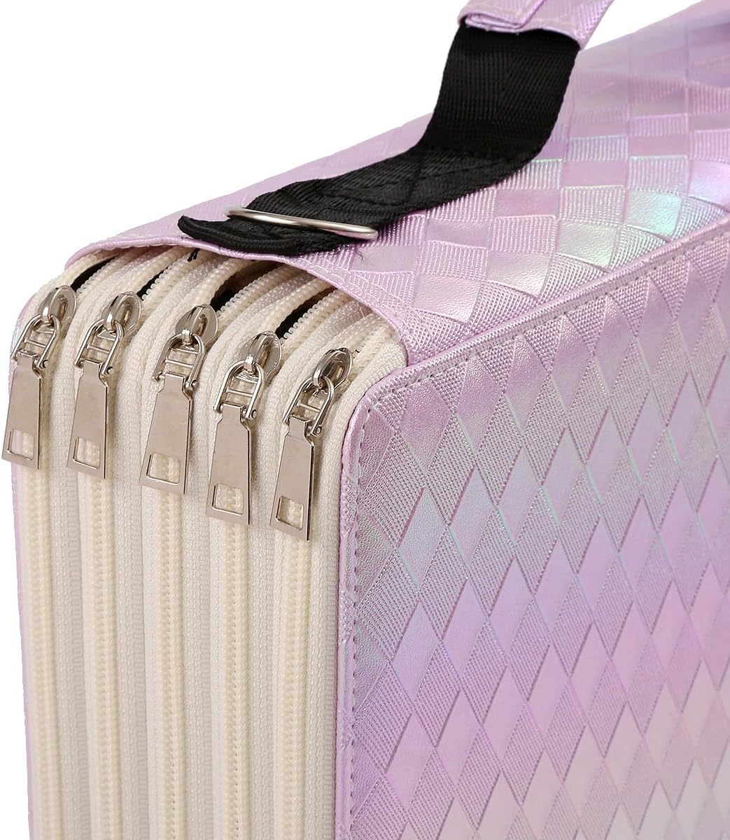 500 Individual Slots Colored Pencil Organizer PU Deluxe Leather Pencil Case Holder for Watercolor Pens or Markers, Pencil Case Organizer for Artist（Purple，Small Slots）