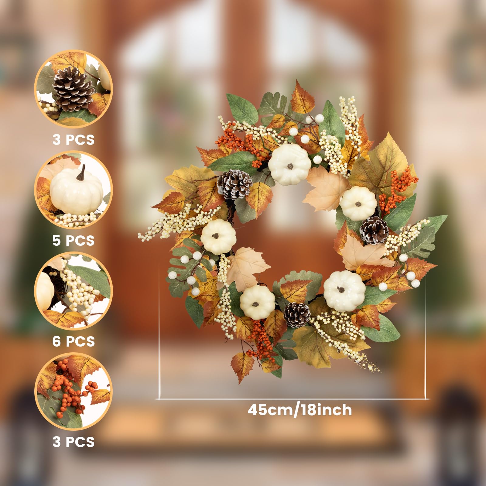 Couronne D'automne Halloween Porte Feuille Erable Citrouille Baie Guirlande Pour Automne Halloween Thanksgiving Décoration Mural Table Fête