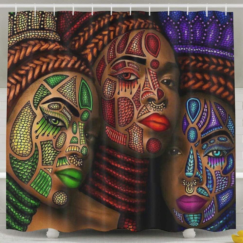 CHATAE Mildew Resistant White Shower Curtains - Afro African Black Womenn Art Bath Curtain Liner - Waterproof Polyester Fabric Bathroom Decor Set With 12 Hooks - 72x72 Inch
