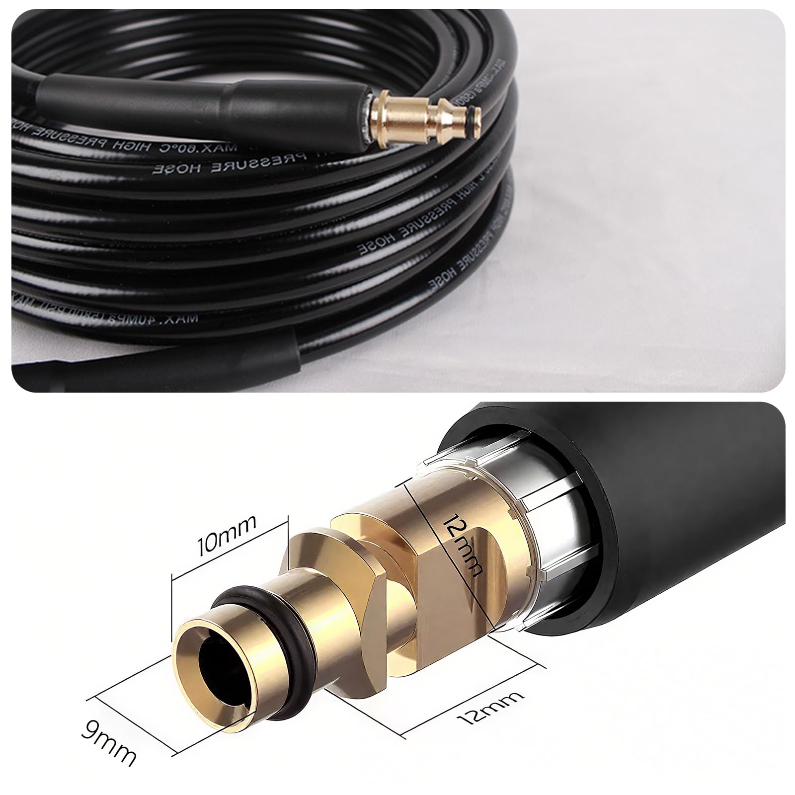 Tuyau De Rechange 10m Pour Kärcher K2 à K7 - 4 Couches Renforcées (Acier+Aramide), 500 Bar, 60°C, Avec Sac De Rangement