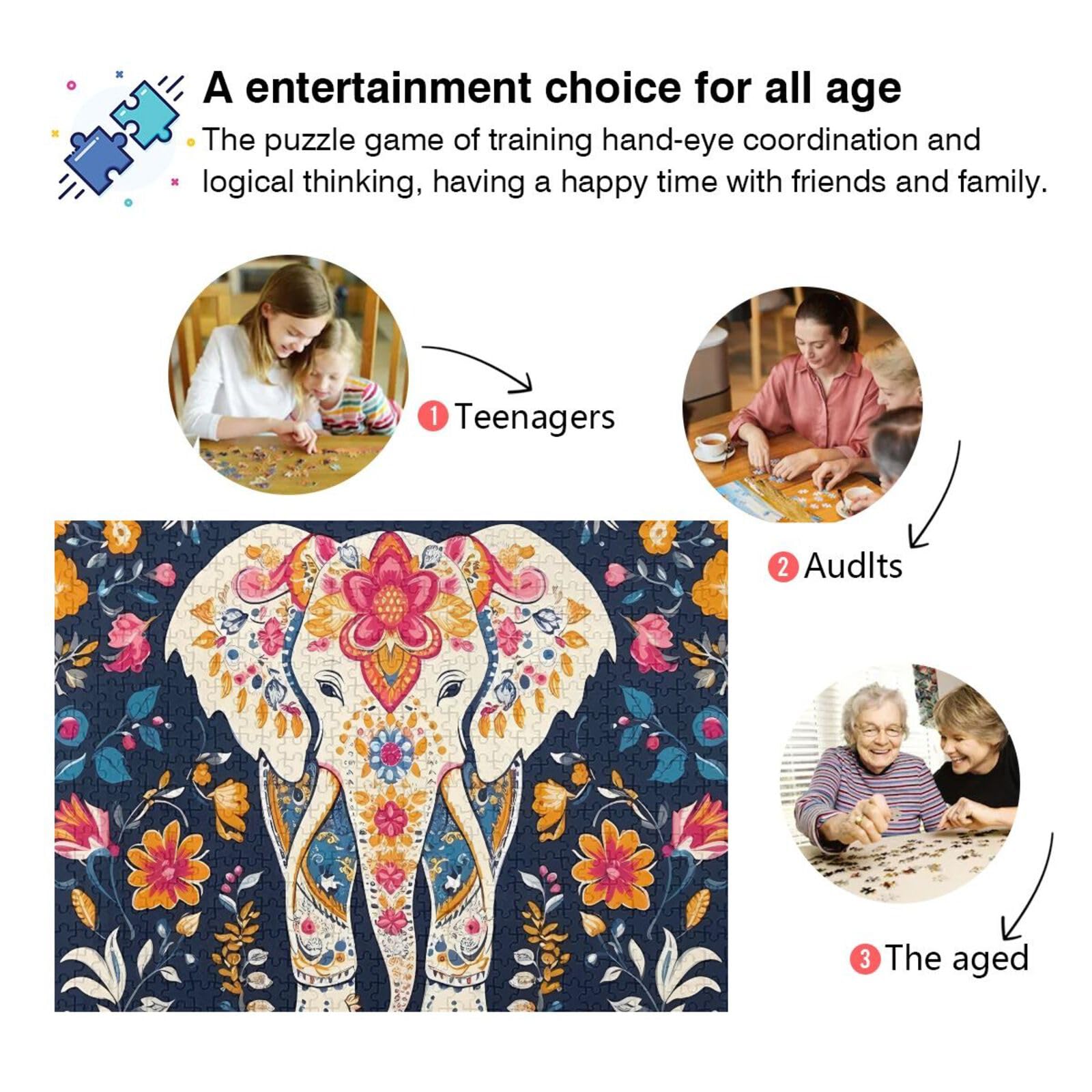 Amazon.com: UMIRIKO Cute Elephant Flower Puzzles 1000 Pieces