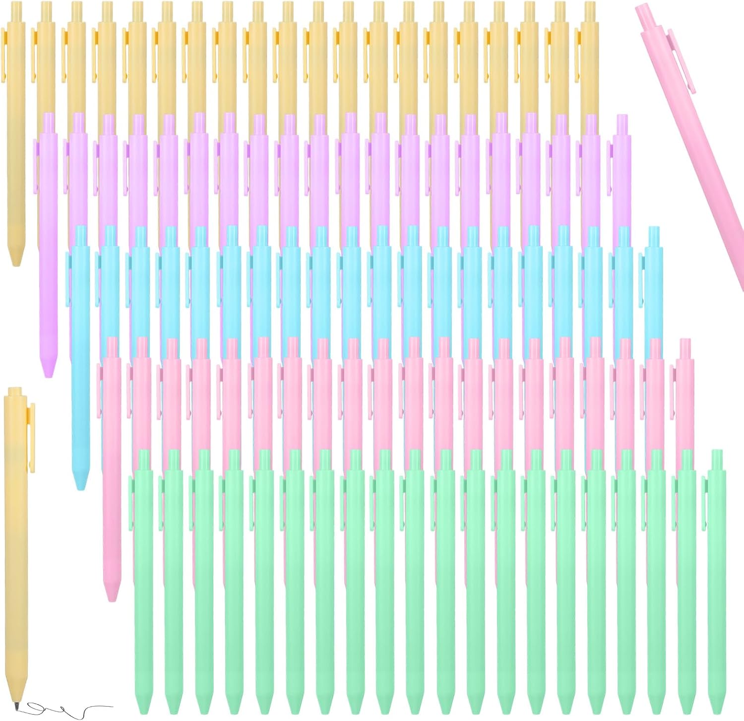 100PCS Gel Ink Pens Bulk, Cute Pens 0.5mm Retractable Press Quick Drying Fine Point with Black Ink, 5 Colors Pastel Office Supplies Smooth Writing Grip Ballpoint For Journals, Note Pads