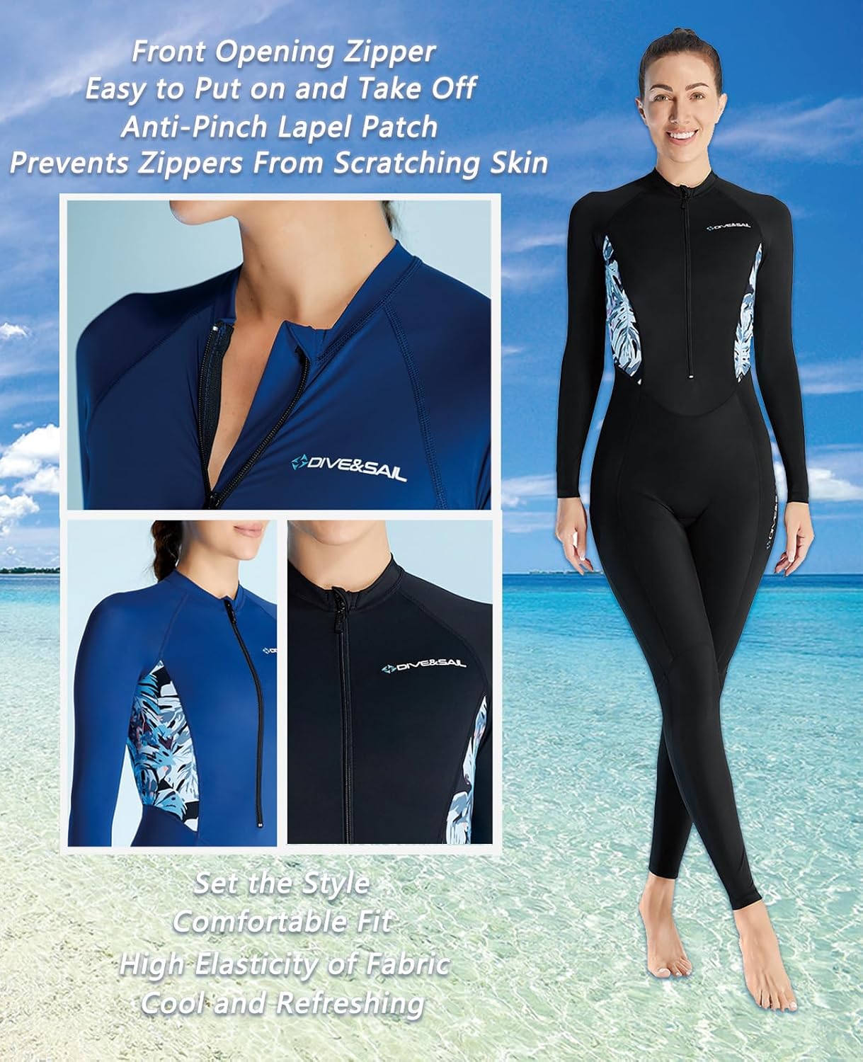 Skyone Diving Skins for Women Men, Thin Wetsuits Swimsuit Full Body Rash Guard, UV Protection Long Sleeve Wet Suit Dive Skin