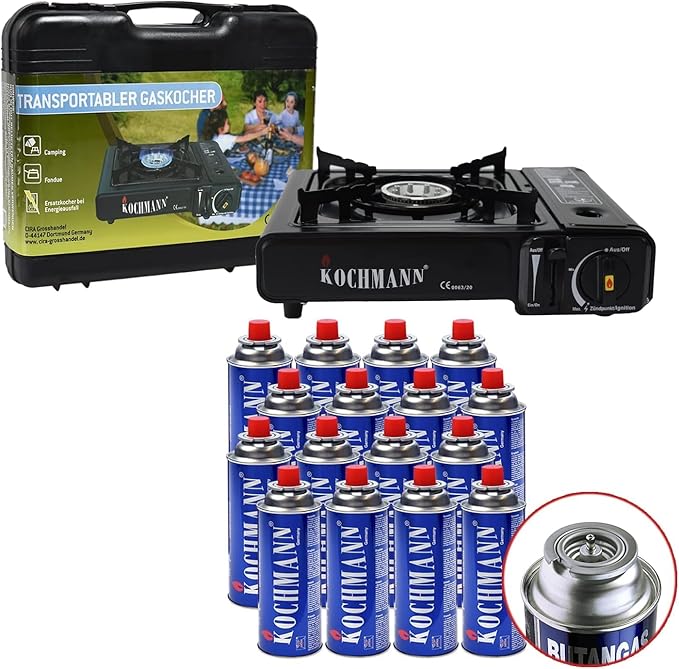 Kochmann® Gasfornuis inclusief 12 gaspatronen – 1-pits camping kooktoestel Kochmann® Gasfornuis inclusief 12 gaspatronen – 1-pits camping kooktoestel