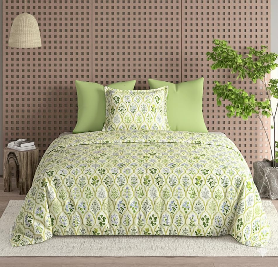 DECOMIZER Microfiber Soft Cotton Single Bed Bedsheet for Diwan Bed, Size 60 Inches X 90 Inches, 152 X 230 cm with 1 Large Size Pillow Covers Without Joint - Yellow Jaipuri