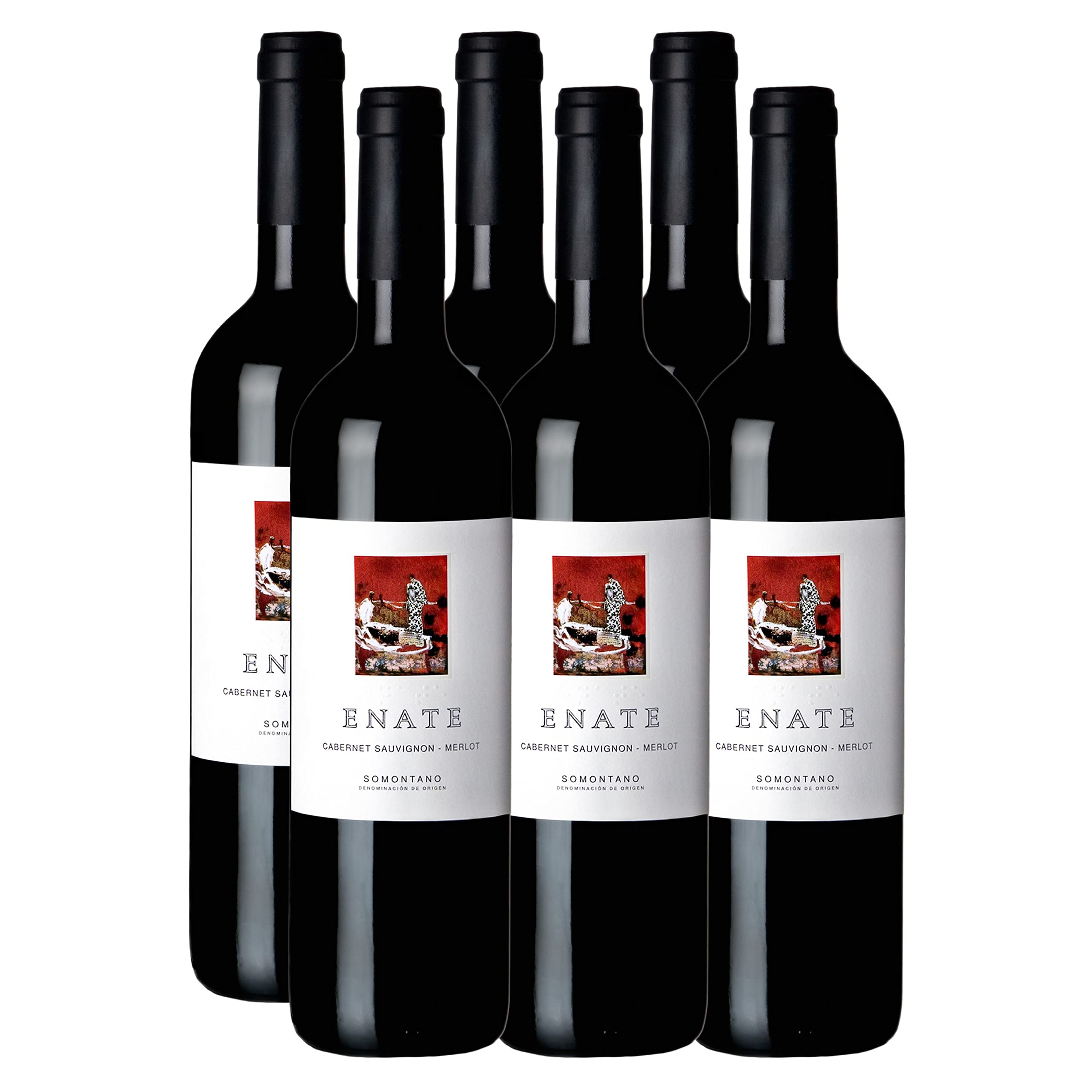 Bodega Enate Cabernet-Merlot - Elaborado con Uvas Cabernet Sauvignon y Merlot con D.O. Somontano - Pack de 6 Botellas de 75 cl de Vino Tinto - Notas de Cata con Elegantes Matices Florales