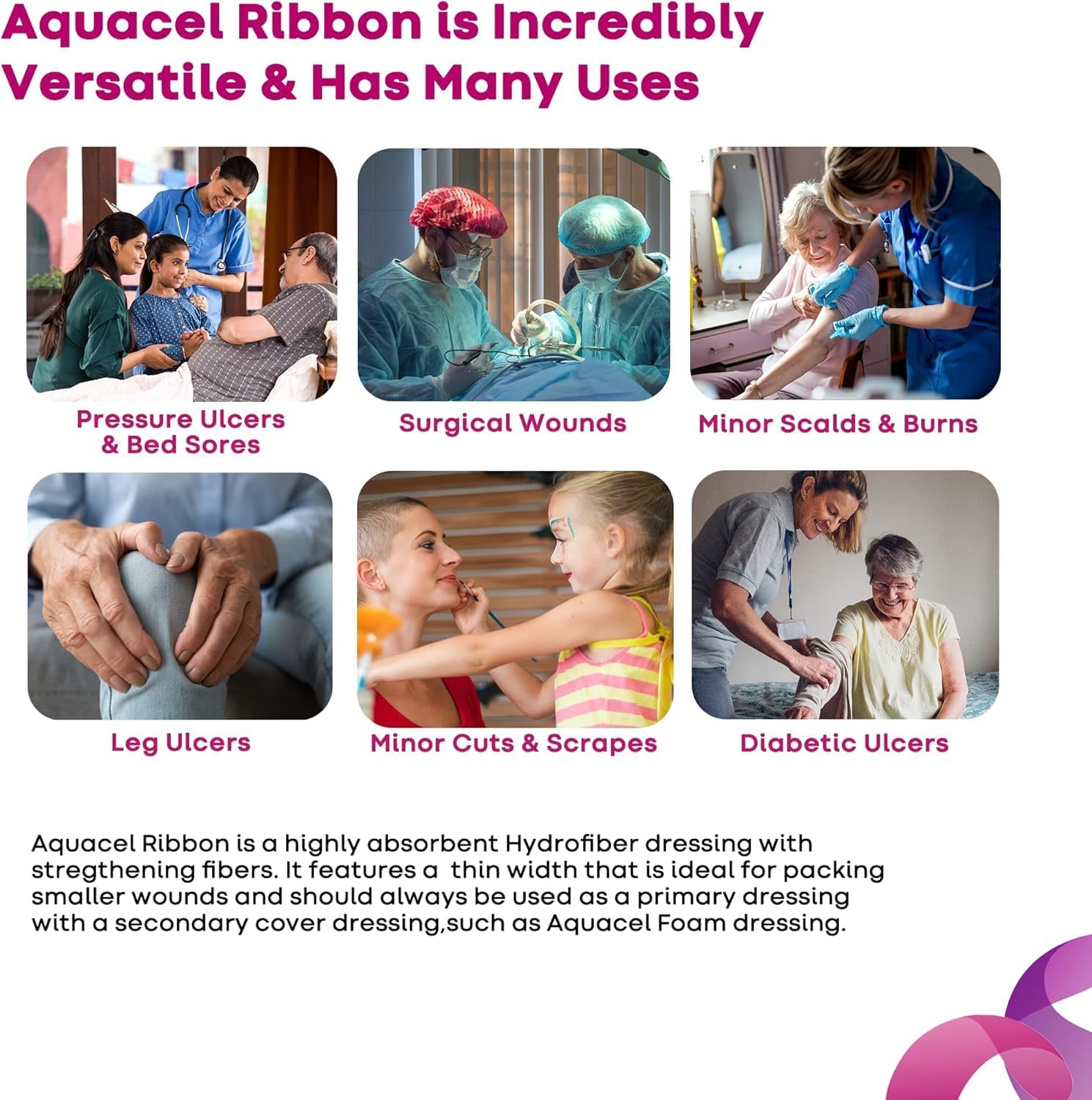 ConvaTec AQUACEL Hydrofiber 0.75"x18" Ribbon Dressing with Strengthening Fiber for Packing Small Wounds, Medical Grade, Absorbant, Non-Woven, Sterile, 5ct Box