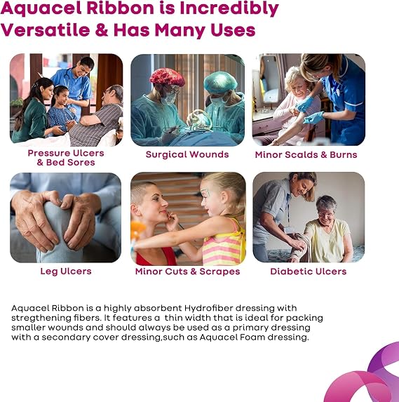 ConvaTec AQUACEL Hydrofiber 0.75x18 Ribbon Dressing with Strengthening Fiber for Packing Small Wounds, Medical Grade, Absorbant, Non-Woven, Sterile, 5ct Box