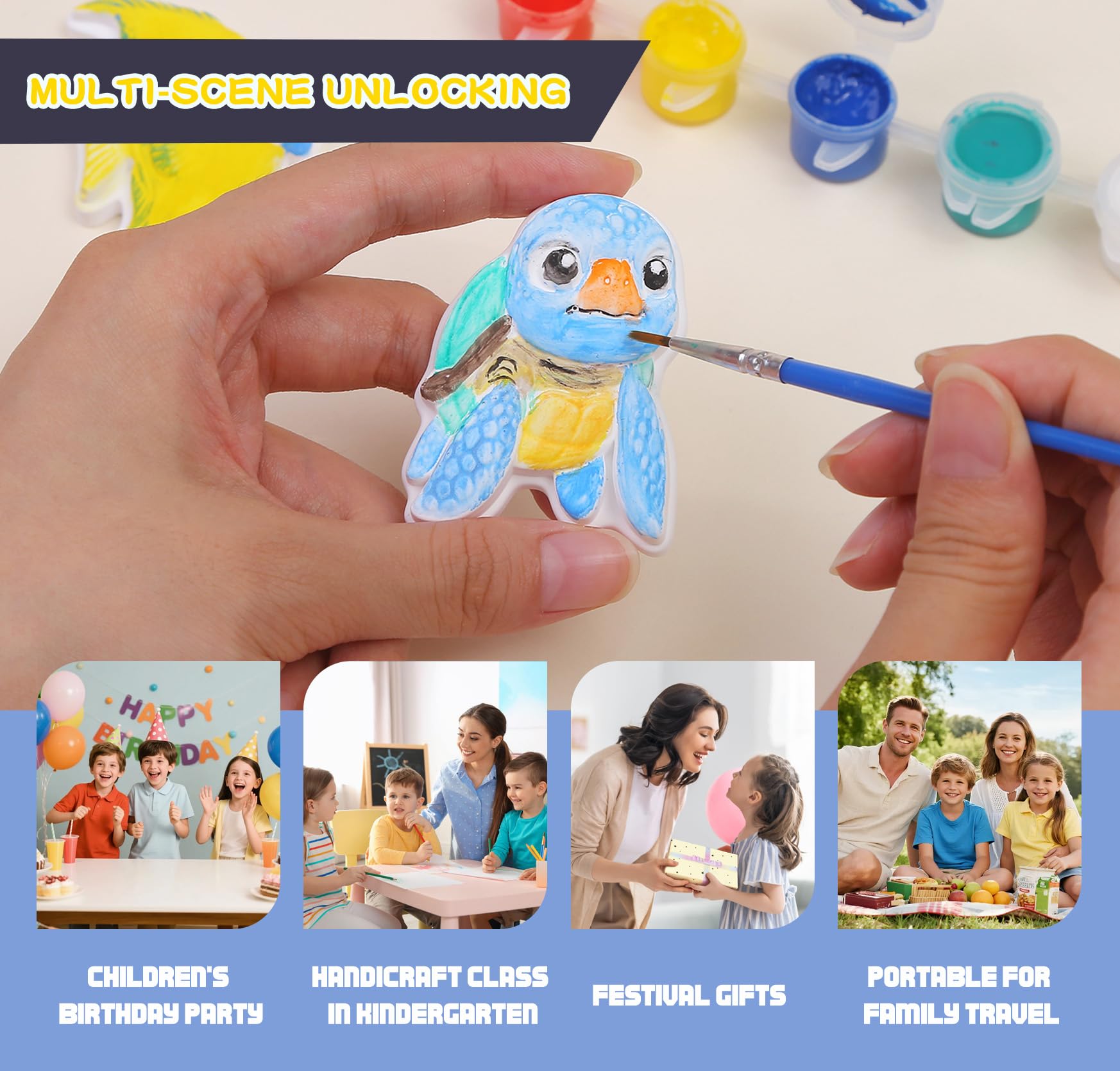 GloomGlo Underwater World - Kit per pittura in gesso, confezione da 8 pezzi, set fai da te con 24 statuine di animali marini, tavolozza di pennelli lavabili, regalo creativo fatto a mano per bambini