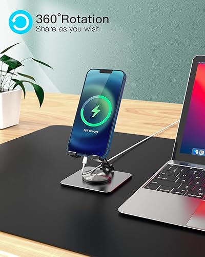 Miniatura 5 de Soporte para teléfono celular y tablet para escritorio, soporte ajustable de aluminio para iPhone, iPad y teléfonos inteligentes Montaje plegable