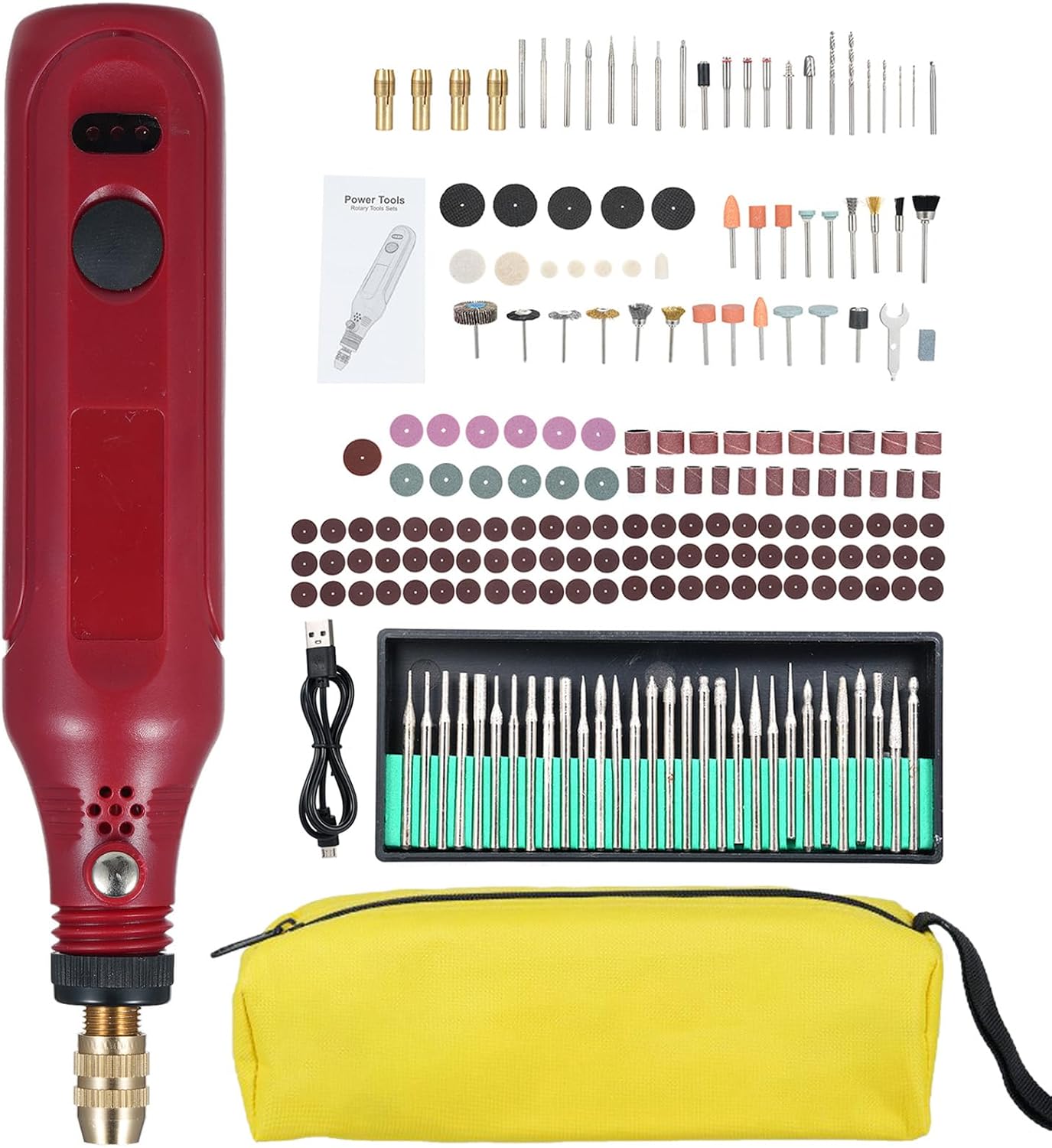 Cordless Rotary Tool Kit Mini Grinder 3.7V Rechargeable 3 Speed Adjustable 5000 15000 RPM with 197Pcs Accessories for Polishing Engraving Grinding DIY Crafts Red Black Optional (197Pcs)