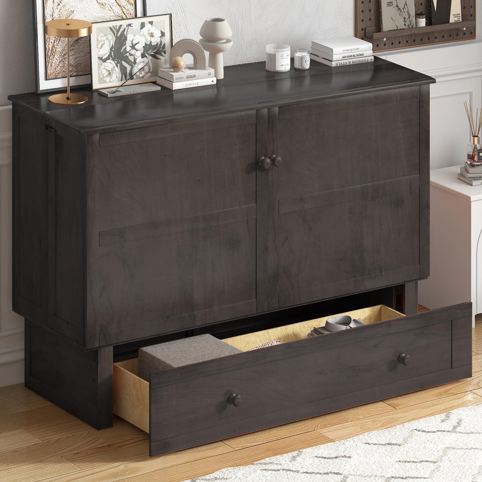 Mjkone Queen Size Cabinet Bed, Queen Size Murphy Cube Cabinet