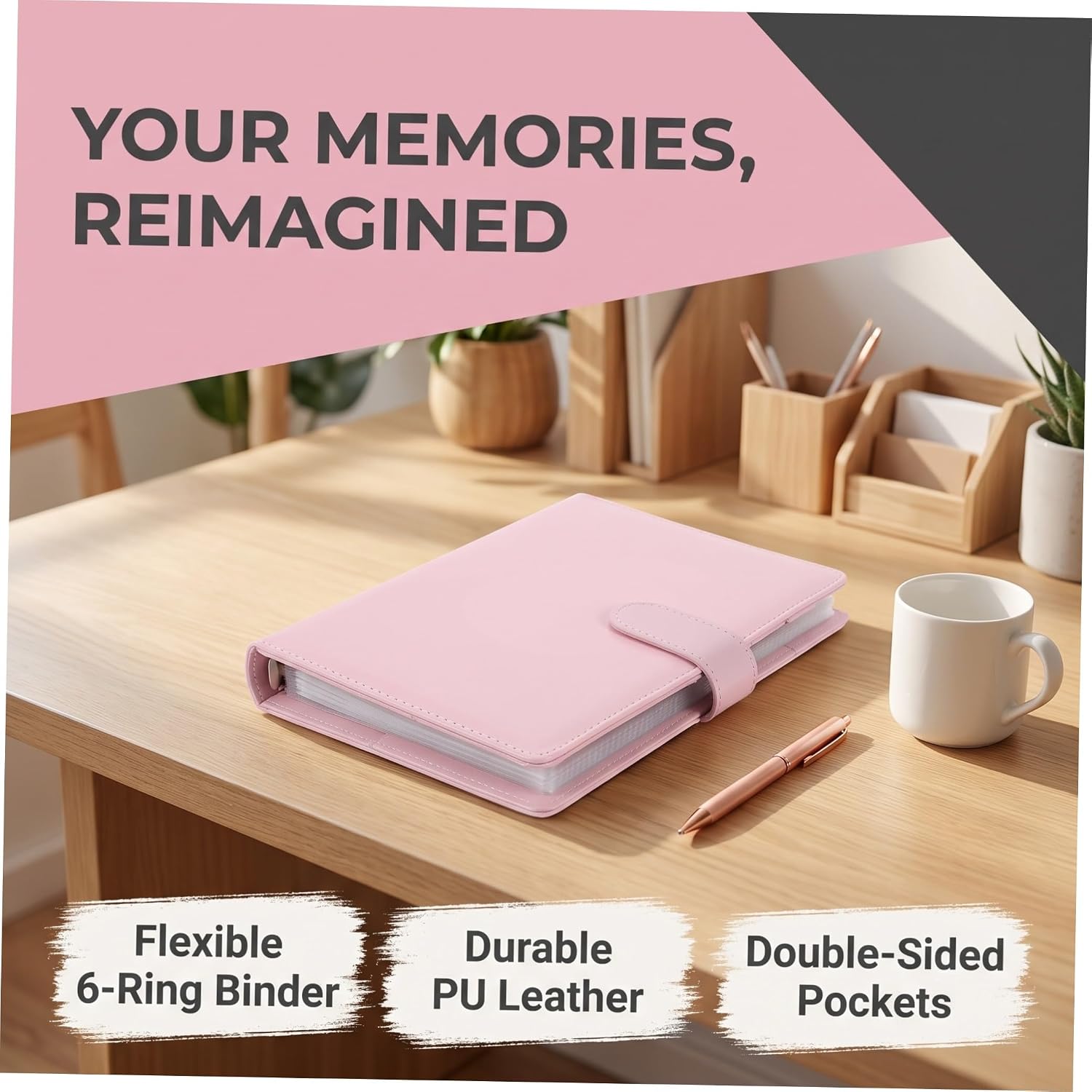 A5 6 Ring Photo Album Binder with 60 Pockets for Keepsakes