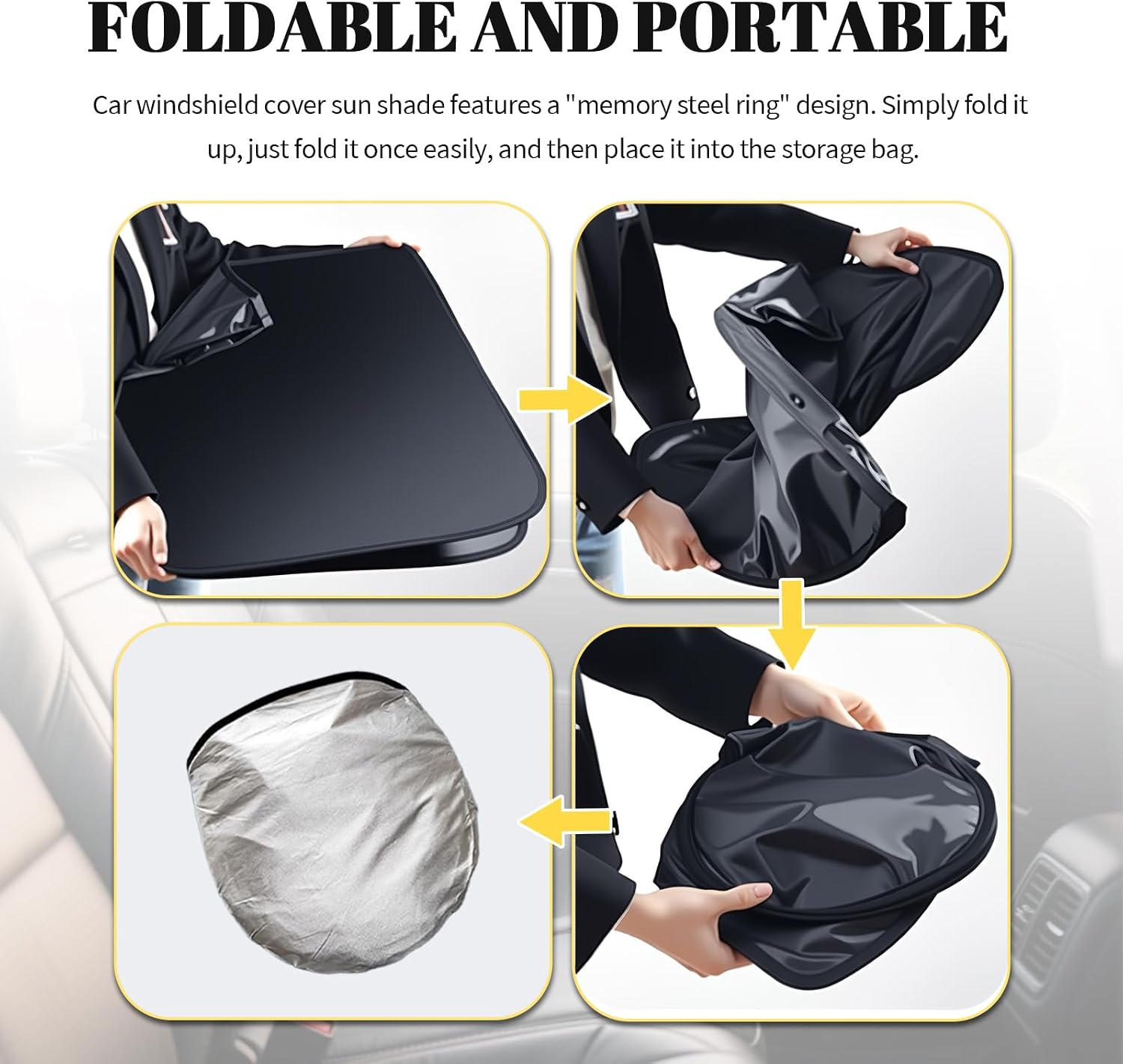 2026 New Thickened Car Windshield Sun Shade Foldable with Beige Checkered Design,Car Sun Shade Windshield with Storage Bag for Interior Cool,59"×31" Suns Shades for Cars Windshields