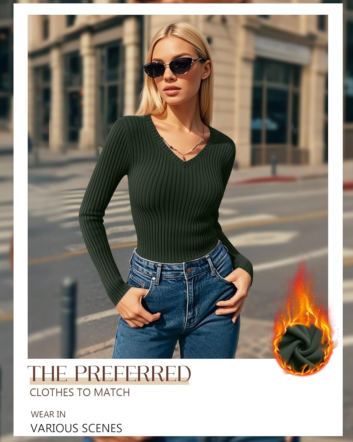 4 Pack Women's Thermal Shirts Long Sleeve Ribbed Cotton Tops V Neck Fitted Winter Undershirts Basic Base Layer - Image 3