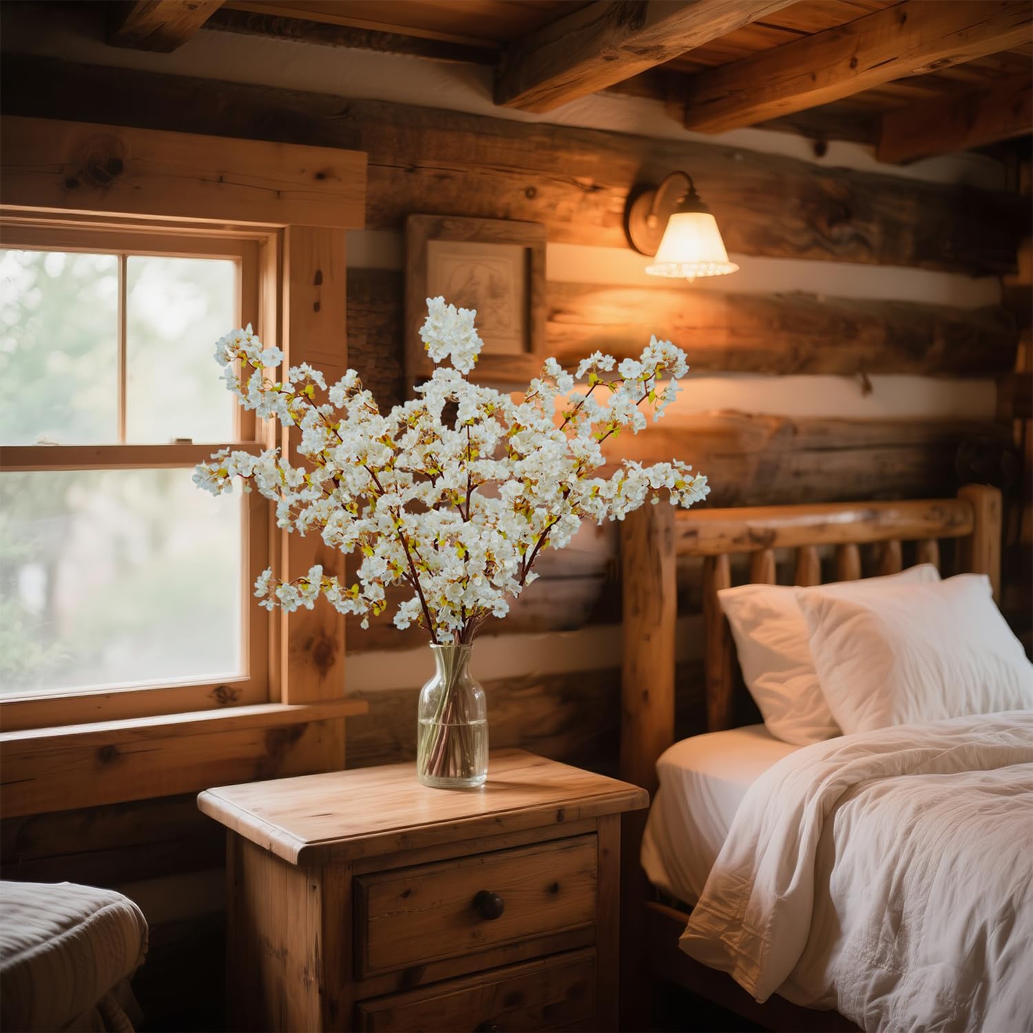 39.3 Inch White Cherry Blossom Branches Fake Cherry Blossom Bouquets Long 3pcs Branches Flowers Stems Silk Tall Japanese Fake Flower Arrangements for Home Wedding Party Decoration