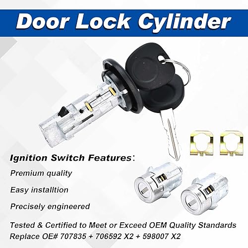 Miniatura 3 de Cilindro de bloqueo de interruptor de encendido con par de cilindros de bloqueo de puerta delantera compatible con Chevy Silverado Suburban GMC