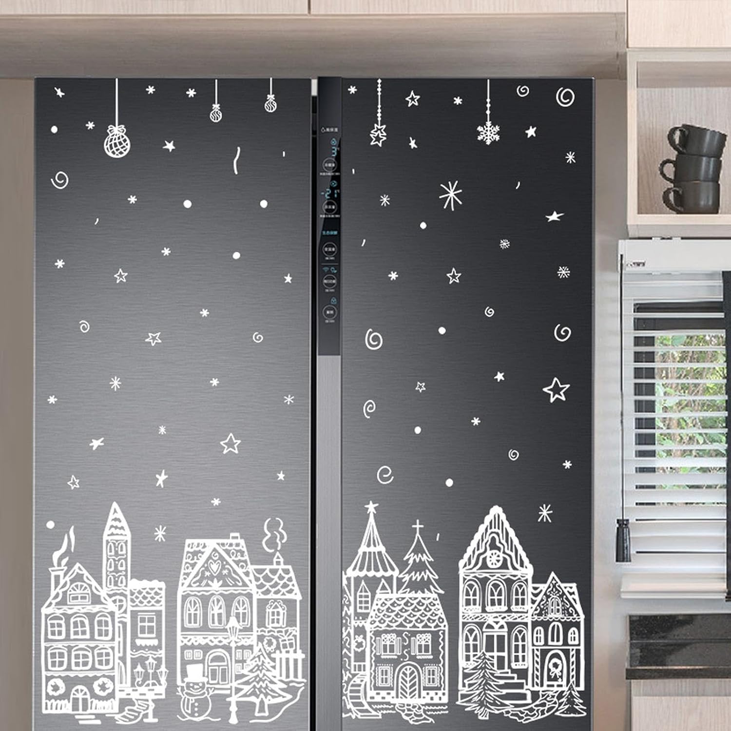 Christmas Village Stickers, Large Chistmas Village Window Clings, Christmas Window Decals for Mirrors & Glass, Non Adhesive Xmas Winter Windows Clings for Holiday Home Party Decor (12PCS,11.8*17.7in)