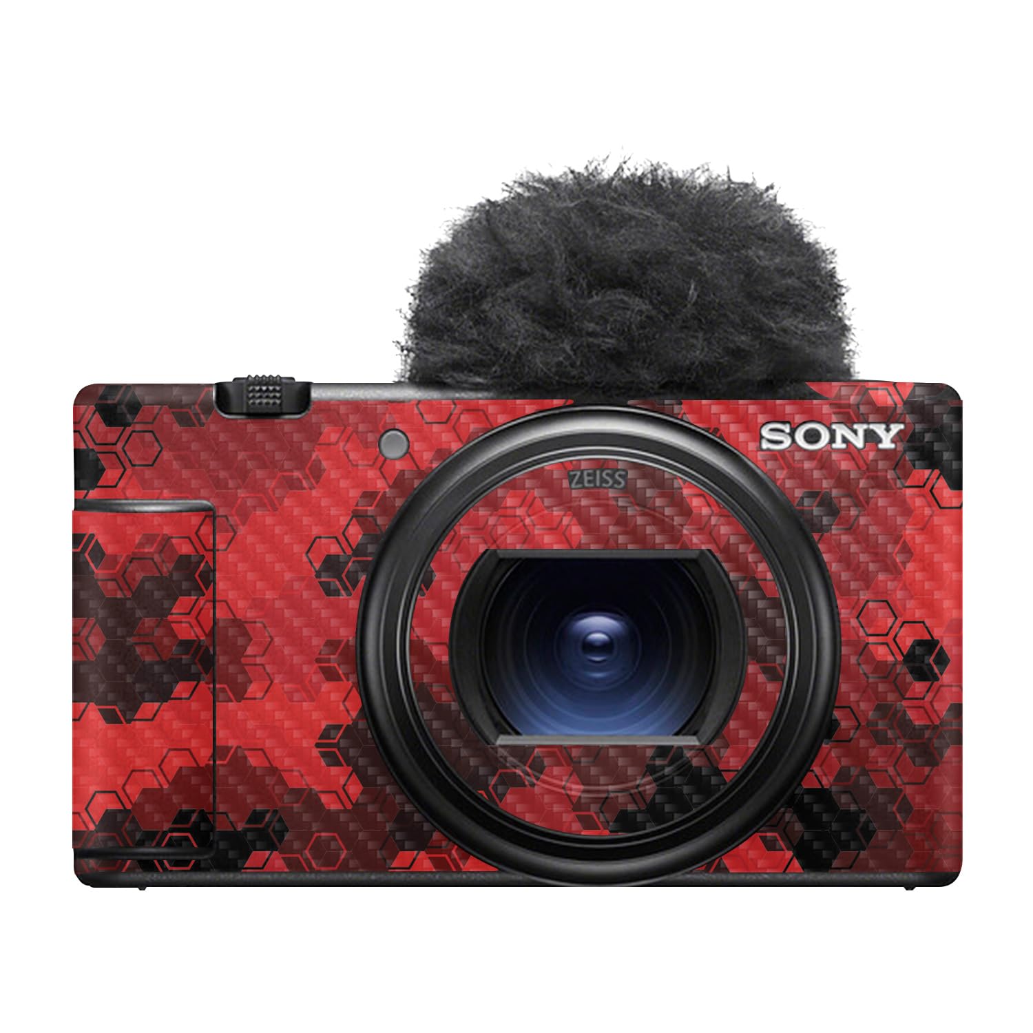 Carbon Fiber Camera Skin Compatible with Sony ZV-1 Mark II (2023) - Red Hexa Camo - Premium 3M Vinyl Protective Wrap Decal Cover - Easy to Apply | Crafted in the USA by MightySkins