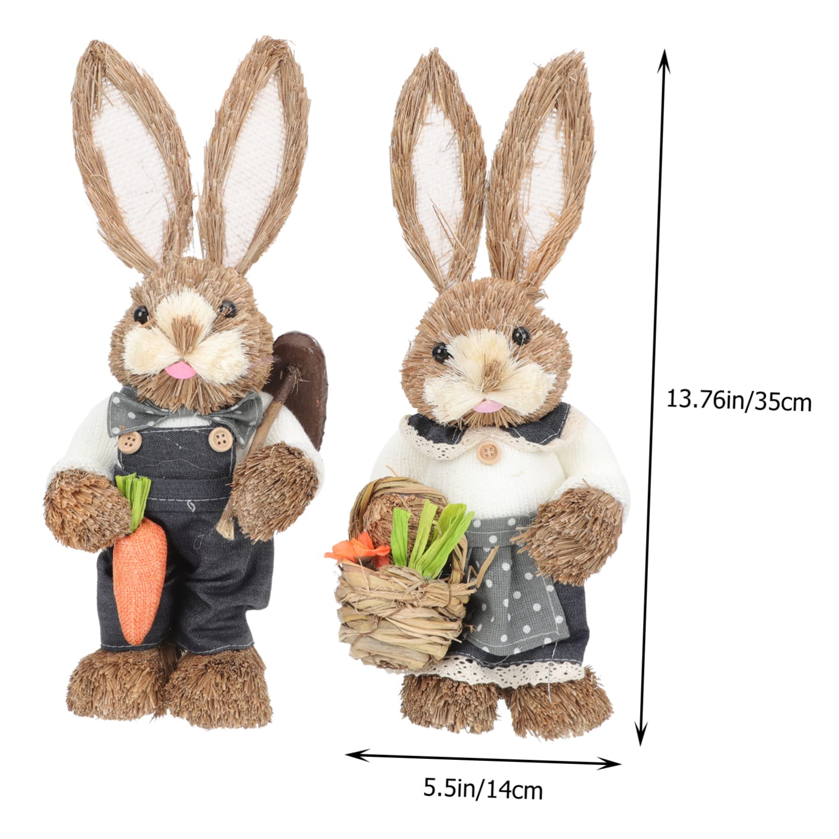 ABOOFAN 4 Stück handgefertigter Hase aus Stroh Animal Figures Dekoration Schlafzimmer Frühling Osterhasenfiguren Tiere die Röcke Strohhasen- geflochtene Häschenstatue Jahrgang Tisch