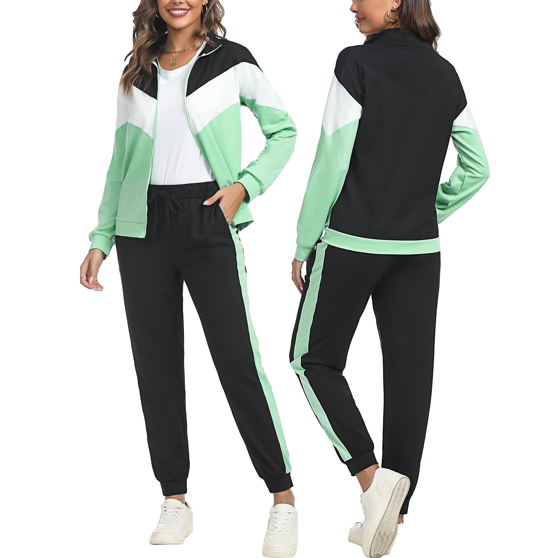 Marvmys Tuta Donna Sportiva Due Pezzi Giacca con Zip e Pantaloni Lunghi
